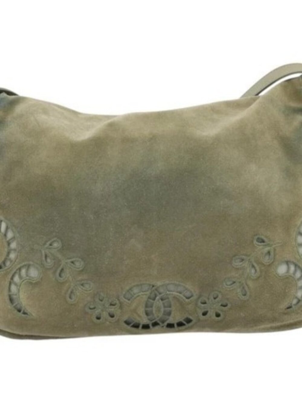 CHANEL Shoulder Bag Suede Leather Khaki Silver CC Auth mr2540A - Picture 2 of 16